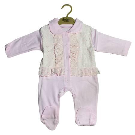 Rochii și salopete - Salopetă bebe elegantă cu dantelă decorativă și guler rotund