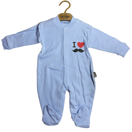 Salopete - Salopetă bebe reiată cu botoșei – model „I ❤️” cu mustață