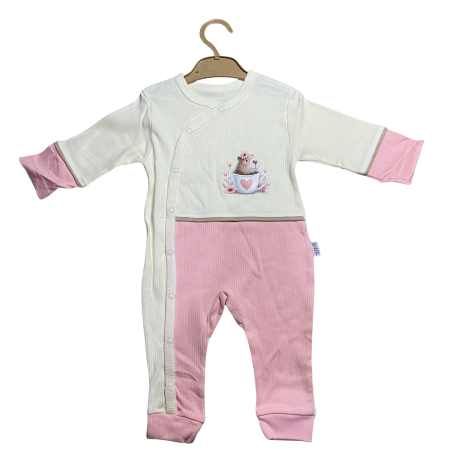 Salopete - Salopetă bebe cu imprimeu ursuleț și design bicolor