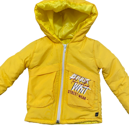 Geacă groasă copii galbenă cu glugă și buzunare frontale „Black Whit Street Wear” [1]