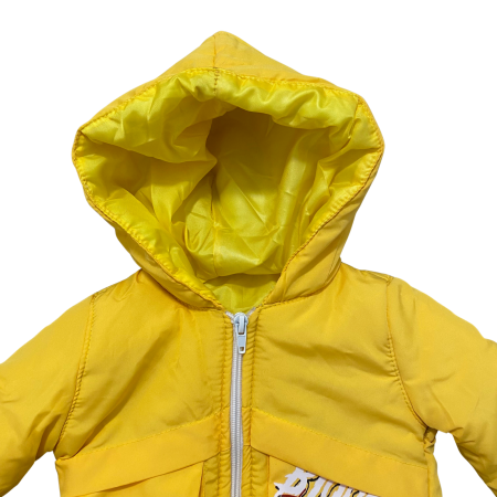 Geacă groasă copii galbenă cu glugă și buzunare frontale „Black Whit Street Wear” [2]