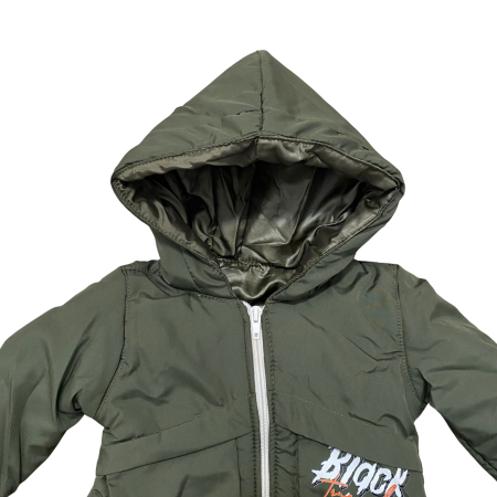 Geacă groasă copii kaki cu glugă și buzunare frontale „Black Whit Street Wear” [4]