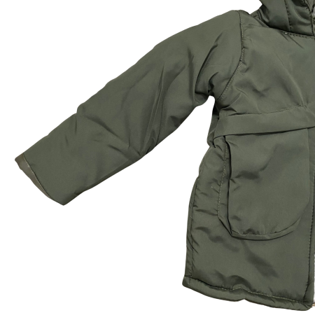 Geacă groasă copii kaki cu glugă și buzunare frontale „Black Whit Street Wear” [3]