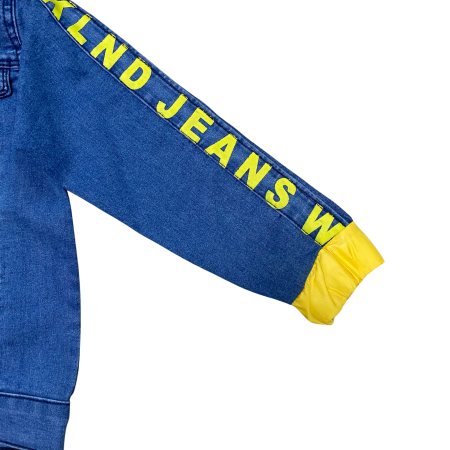 Jachetă copii din denim cu glugă detașabilă galbenă și detalii inscripționate [3]
