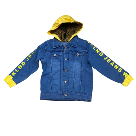 Baieți - Jachetă copii din denim cu glugă detașabilă galbenă și detalii inscripționate