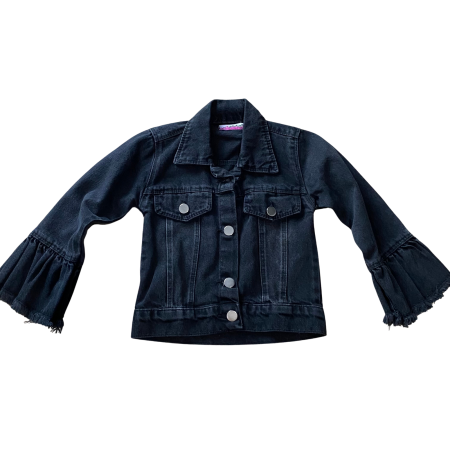 Fete - Jachetă din denim cu manșete volănoase și detalii metalice