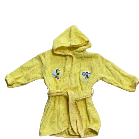 Baieți - Halat galben din bumbac cu glugă și broderie albine vesele