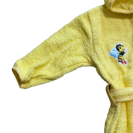 Halat galben din bumbac cu glugă și broderie albine vesele [3]