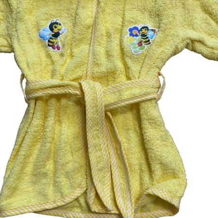 Halat galben din bumbac cu glugă și broderie albine vesele [4]