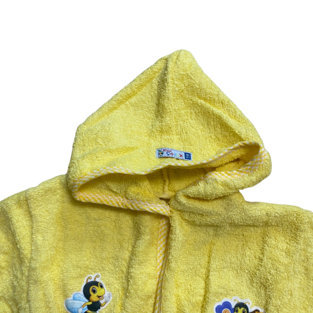 Halat galben din bumbac cu glugă și broderie albine vesele [2]