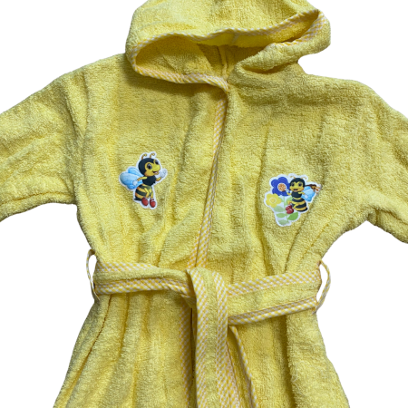 Halat galben din bumbac cu glugă și broderie albine vesele [1]