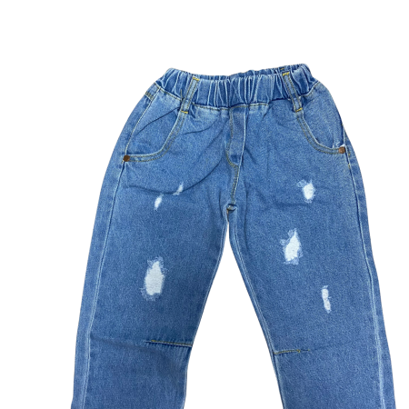 Blugi albastru deschis cu detalii prespălate și croială lejeră [1]