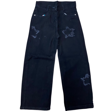 Fete - Pantaloni negri din bumbac cu broderii în formă de stea