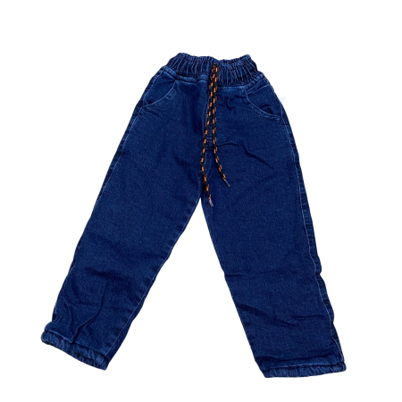 Baieți - Pantaloni din denim albastru căptușiți cu blană moale