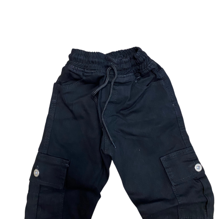 Pantaloni cargo negri cu buzunare laterale și talie elastică [2]