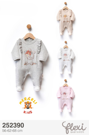 Salopetă bebe din bumbac cu volănașe și imprimeu iepuraș