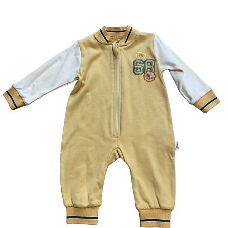 Articole de iarna - Salopetă bebeluș din bumbac cu fermoar și broderie „68”, mânecă lungă