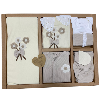 Set nou-născut Cayzen Baby cu flori brodate și fundiță – 10 piese [1]