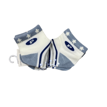 Set 2 perechi șosetuțe bebeluș antiderapante din bumbac – bleu cu dungi și detalii marine, moi și confortabile [1]