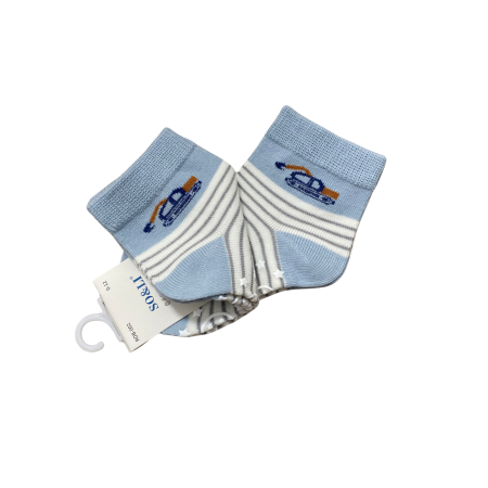 Set 2 perechi șosetuțe bebeluș antiderapante din bumbac – bleu cu mașinuță, moi și confortabile [1]