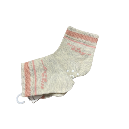 Set 2 perechi șosetuțe bebeluș antiderapante din bumbac – crem cu detalii roz, moi și confortabile [1]