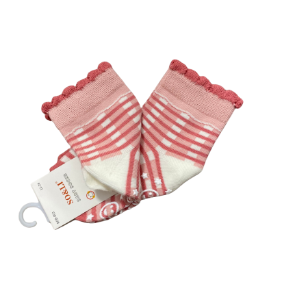 Set 2 perechi șosetuțe bebeluș antiderapante din bumbac – dungi roz cu margine ondulată, moi și confortabile [1]