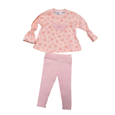 Compleu fetiță roz cu imprimeu fluturi și fundiță decorativă – model delicat cu colanți [0]