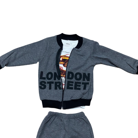 Tricouri si Bluze - Set 3 piese copii, bluza cu imprimeu masini, hanorac si pantaloni