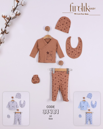 Articole de iarna - Set nou-născut 5 piese cu imprimeu stele și lună imprimeu