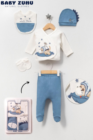 Seturi și compleuri - Set nou-născut 5 piese Baby Zuhu cu imprimeu cățeluș somnoros