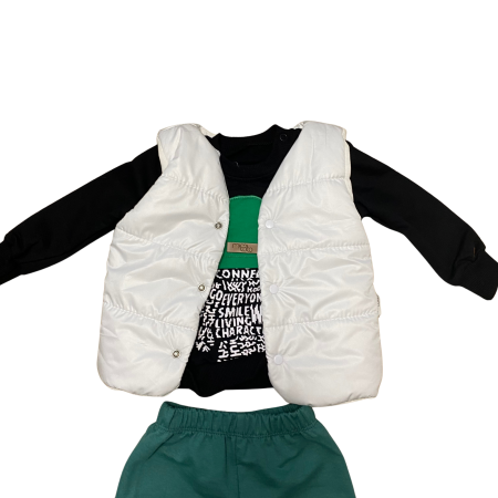 Compleu băiețel 3 piese cu vestă albă matlasată [1]