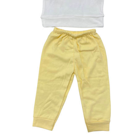 Set bebeluși, 2 piese – bluză albă cu imprimeu floral și mesaj HAPPY + pantaloni galbeni [2]