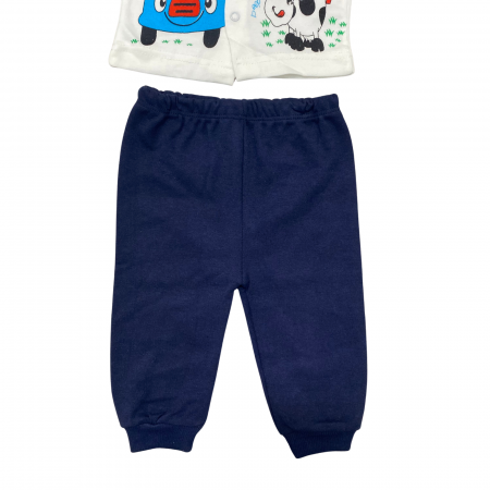 Set bebeluși, 2 piese – bluză albă cu imprimeu girafă și vacuță + pantaloni bleumarin [2]