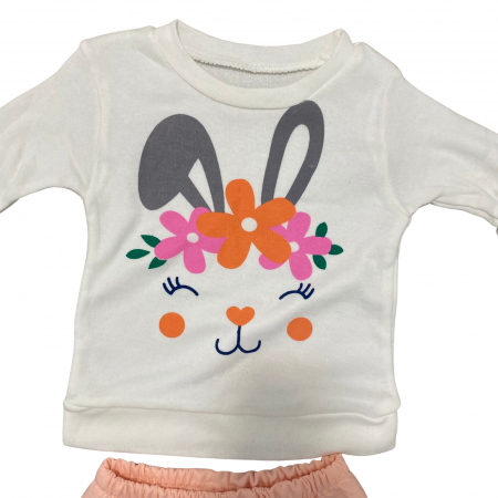 Set bebeluși, 2 piese – bluză albă cu imprimeu iepuraș și pantaloni roz piersică [1]
