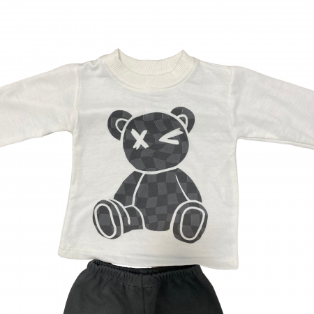 Set bebeluși, 2 piese – bluză albă cu ursuleț grafic și pantaloni negri [1]