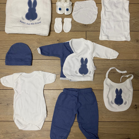 Evenimente - Set complet nou-născut din bumbac 10 piese cu imprimeu iepuraș „Rabbit and His Friend”