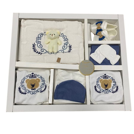 Evenimente - Set complet nou-născut din bumbac 10 piese cu imprimeu ursuleț și accesorii asortate