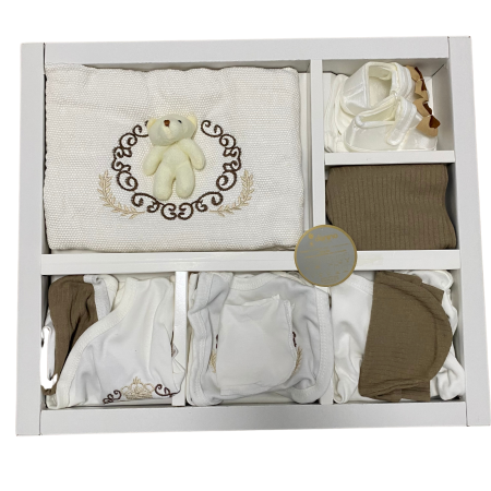Set complet nou-născut din bumbac 10 piese cu imprimeu ursuleț și accesorii asortate [1]