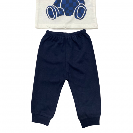 Set copii, 2 piese – bluză albă cu ursuleț albastru grafic și pantaloni bleumarin [2]