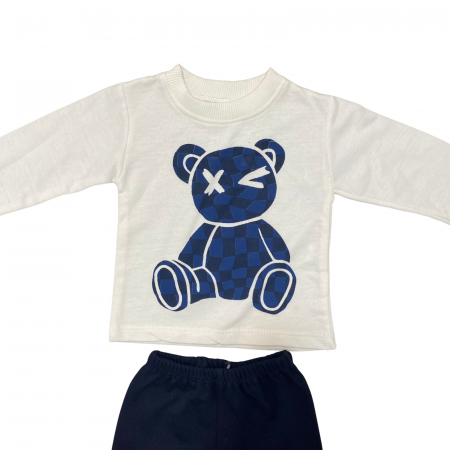 Set copii, 2 piese – bluză albă cu ursuleț albastru grafic și pantaloni bleumarin [1]