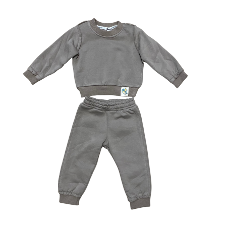 Articole de iarna - Set trening bebeluș gri din bumbac moale cu detaliu brodat