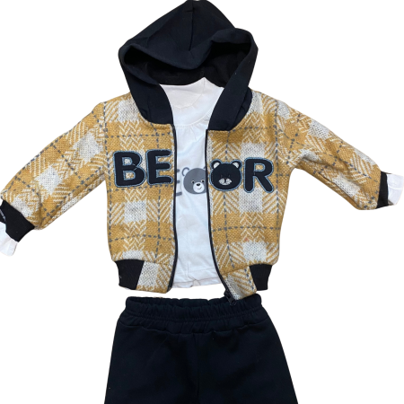 Compleu băiețel BEAR cu hanorac în carouri și pantaloni negri – model 3 piese cu glugă [1]