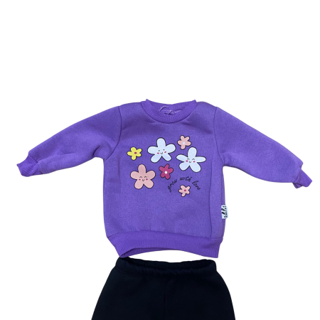 Compleu fetiță mov „Grow With Love” – bluză cu flori colorate și pantaloni negri [1]