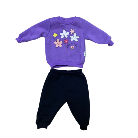 Articole de iarna - Compleu fetiță mov „Grow With Love” – bluză cu flori colorate și pantaloni negri