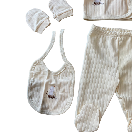 Set 5 piese cu imprimeu urs polar – bluză, pantaloni, bavețică, căciuliță și mănuși [4]