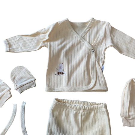 Set 5 piese cu imprimeu urs polar – bluză, pantaloni, bavețică, căciuliță și mănuși [1]