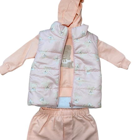 Set 3 piese roz piersică cu vestă matlasată, hanorac și pantaloni [1]