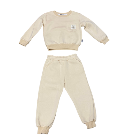 Set trening cu bluză și pantaloni, buzunar frontal și imprimeu ursuleț