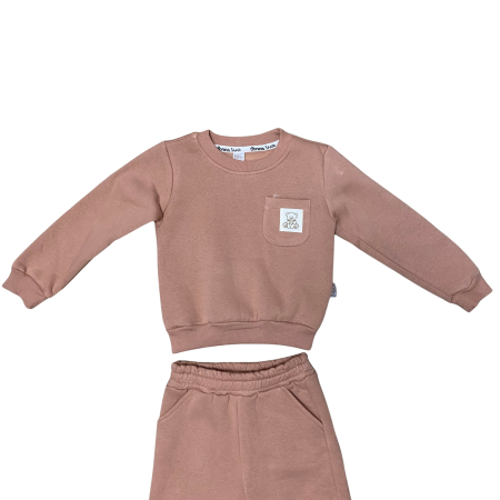 Set trening cu bluză și pantaloni, buzunar frontal și imprimeu ursuleț [1]