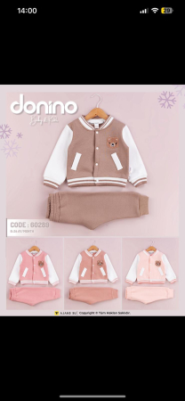 Bebeluși fete - Trening Donino cu jachetă ursuleț și pantaloni comozi din bumbac